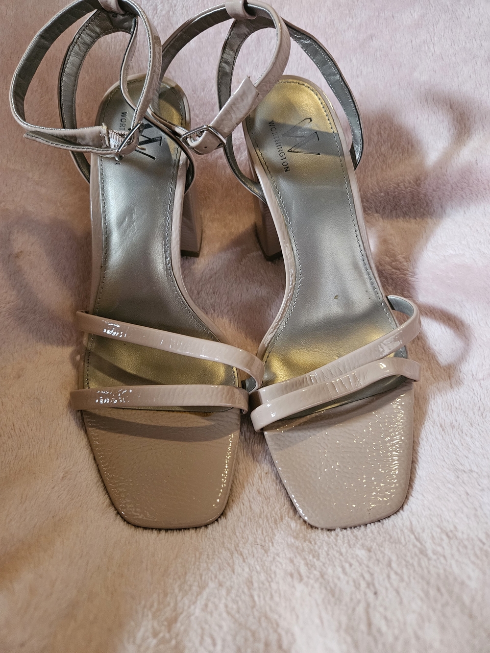 Worthington Nude Patent Strappy Block Heel Sandals